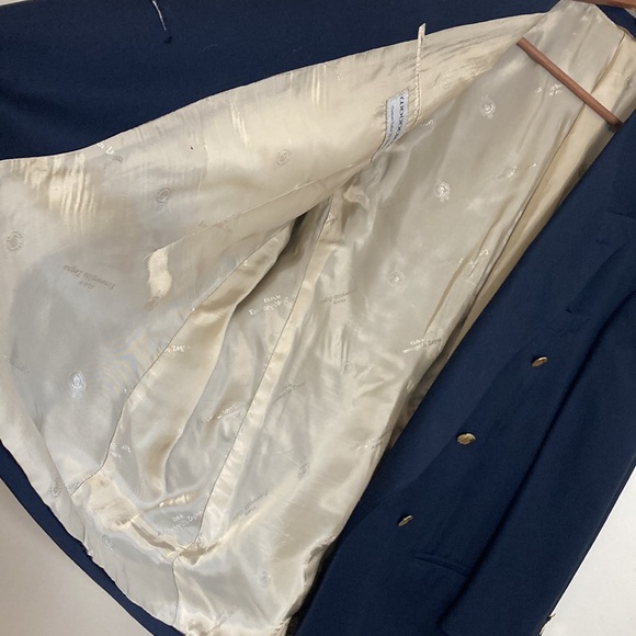 Vintage Sport Coat Mens 44S Navy Blue Wool Double Breast Peak Collar Gold Button - Picture 12 of 16